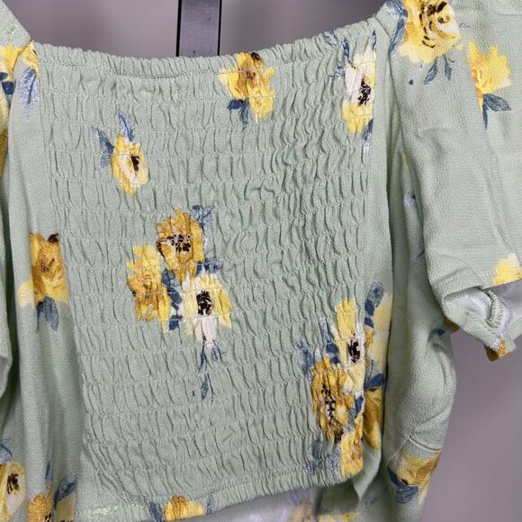 Live To be Spoiled Crop Top- Large- NWT sage floral, smocked elastic back - Picture 2 of 5
